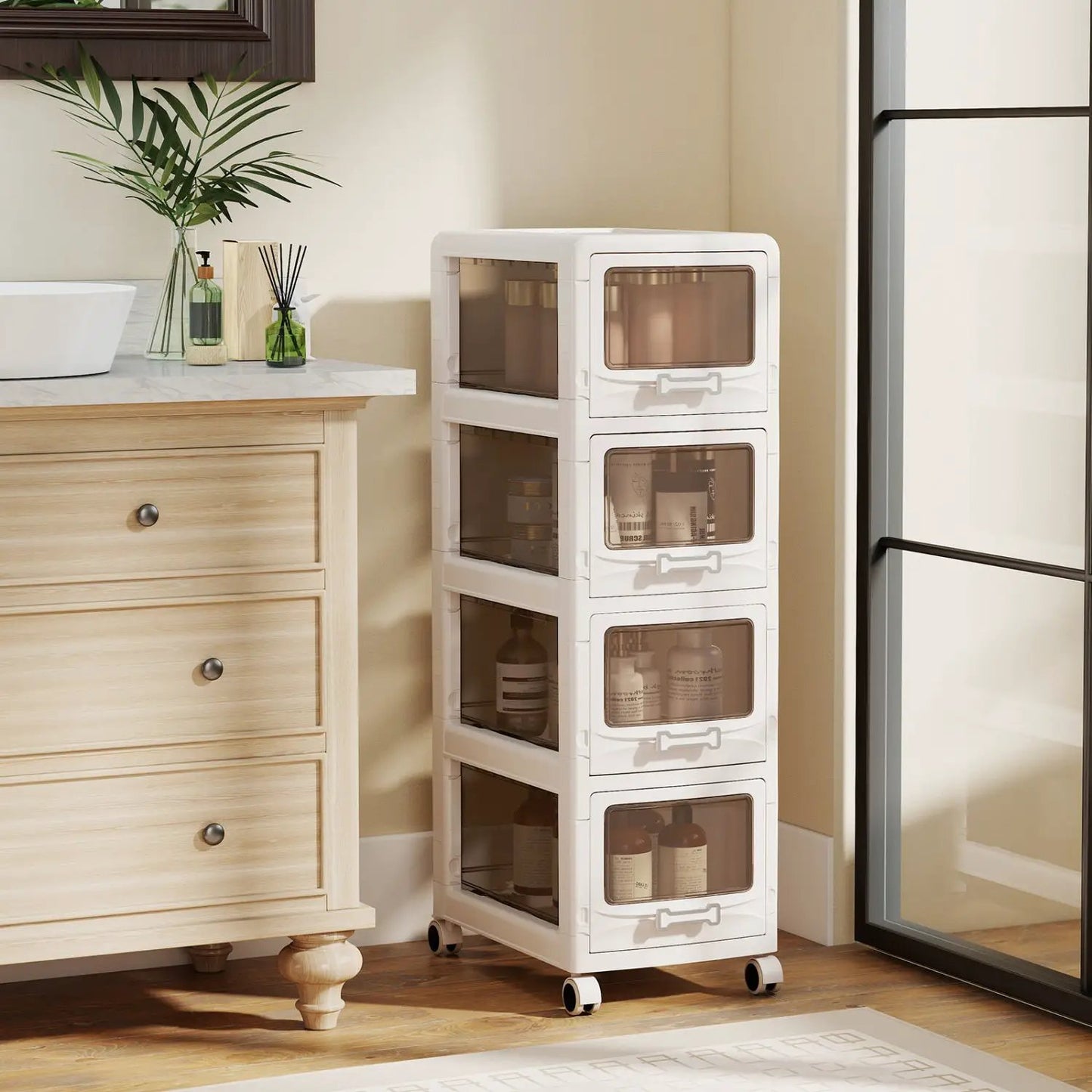 Rolling Storage Cart With Lockable Wheels
