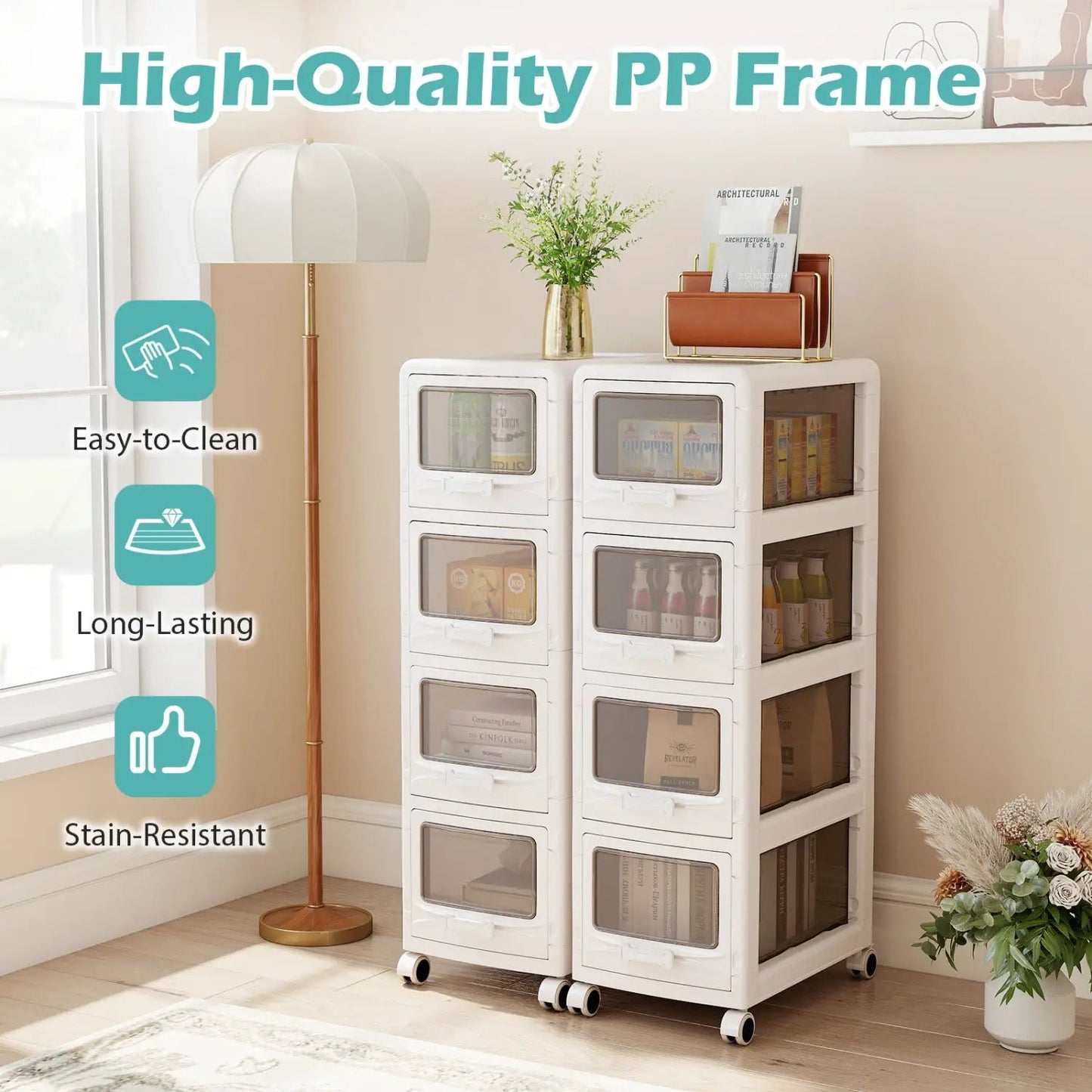 Rolling Storage Cart With Lockable Wheels