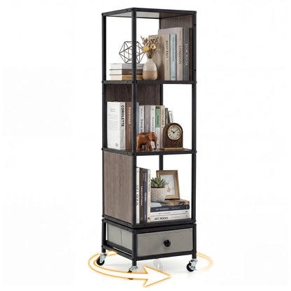 Rotating Bookshelf on Wheels Removable Drawer