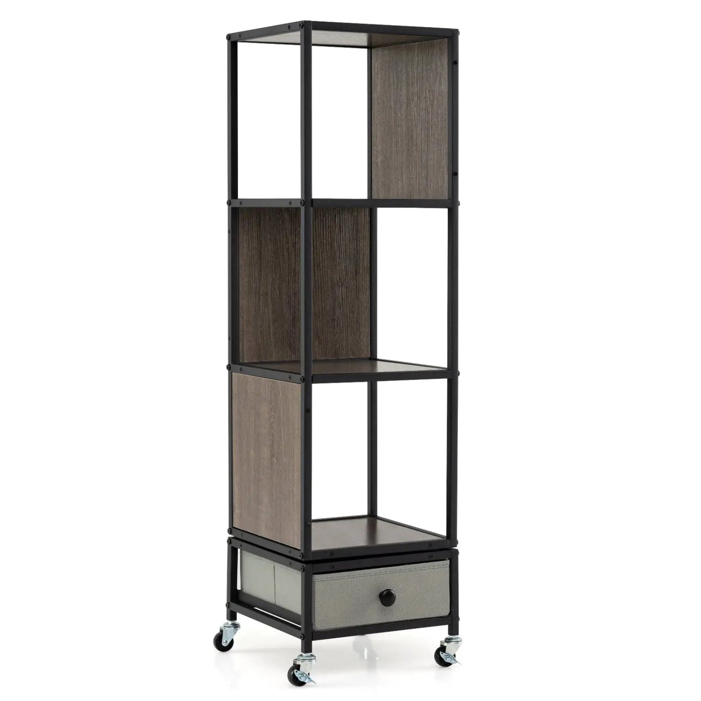 Rotating Bookshelf on Wheels Removable Drawer