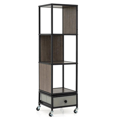 Rotating Bookshelf on Wheels Removable Drawer