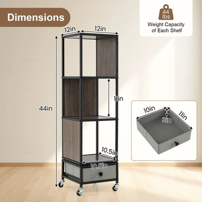 Rotating Bookshelf on Wheels Removable Drawer
