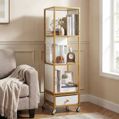 Rotating Bookshelf on Wheels Removable Drawer
