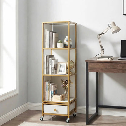 Rotating Bookshelf on Wheels Removable Drawer