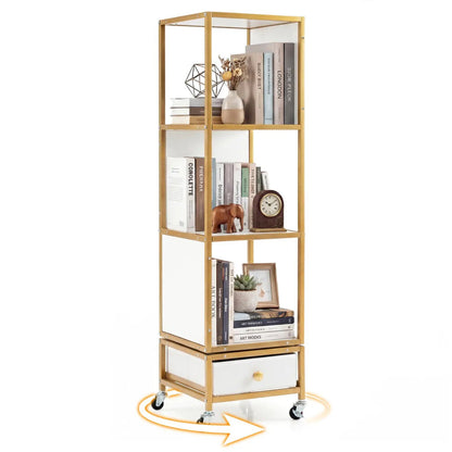 Rotating Bookshelf on Wheels Removable Drawer