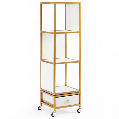 Rotating Bookshelf on Wheels Removable Drawer