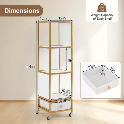 Rotating Bookshelf on Wheels Removable Drawer