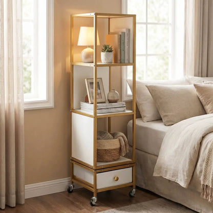 Rotating Bookshelf on Wheels Removable Drawer