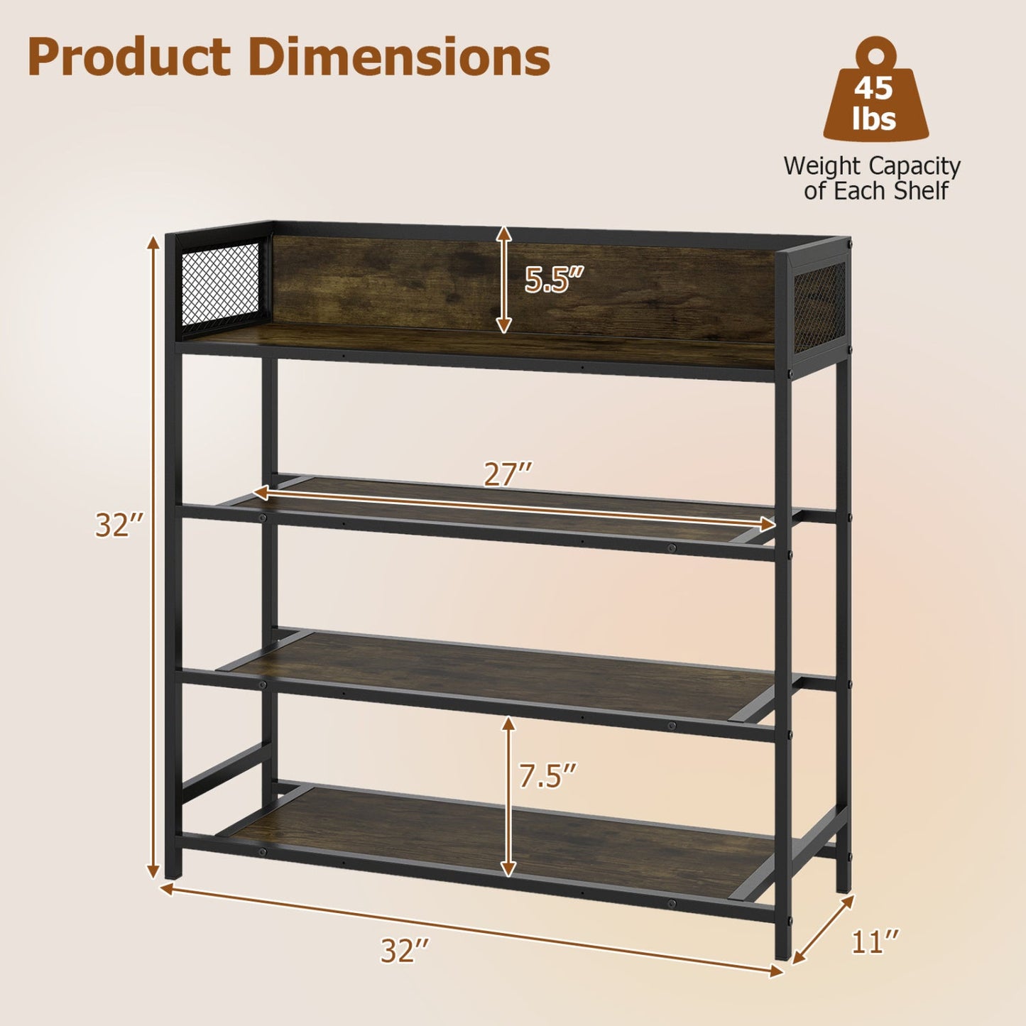 4 Tier Shoe Rack Industrial With Metal Frame