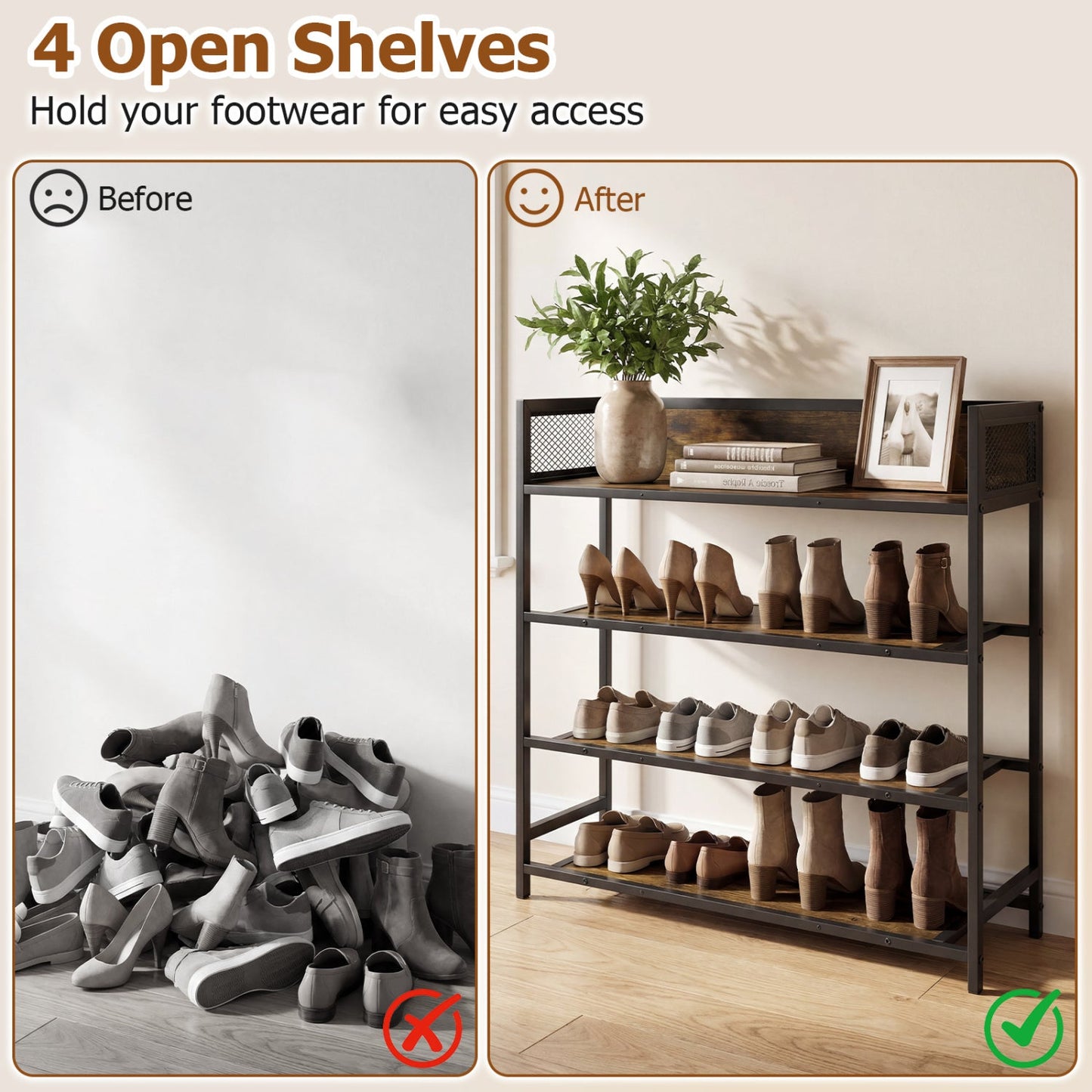 4 Tier Shoe Rack Industrial With Metal Frame