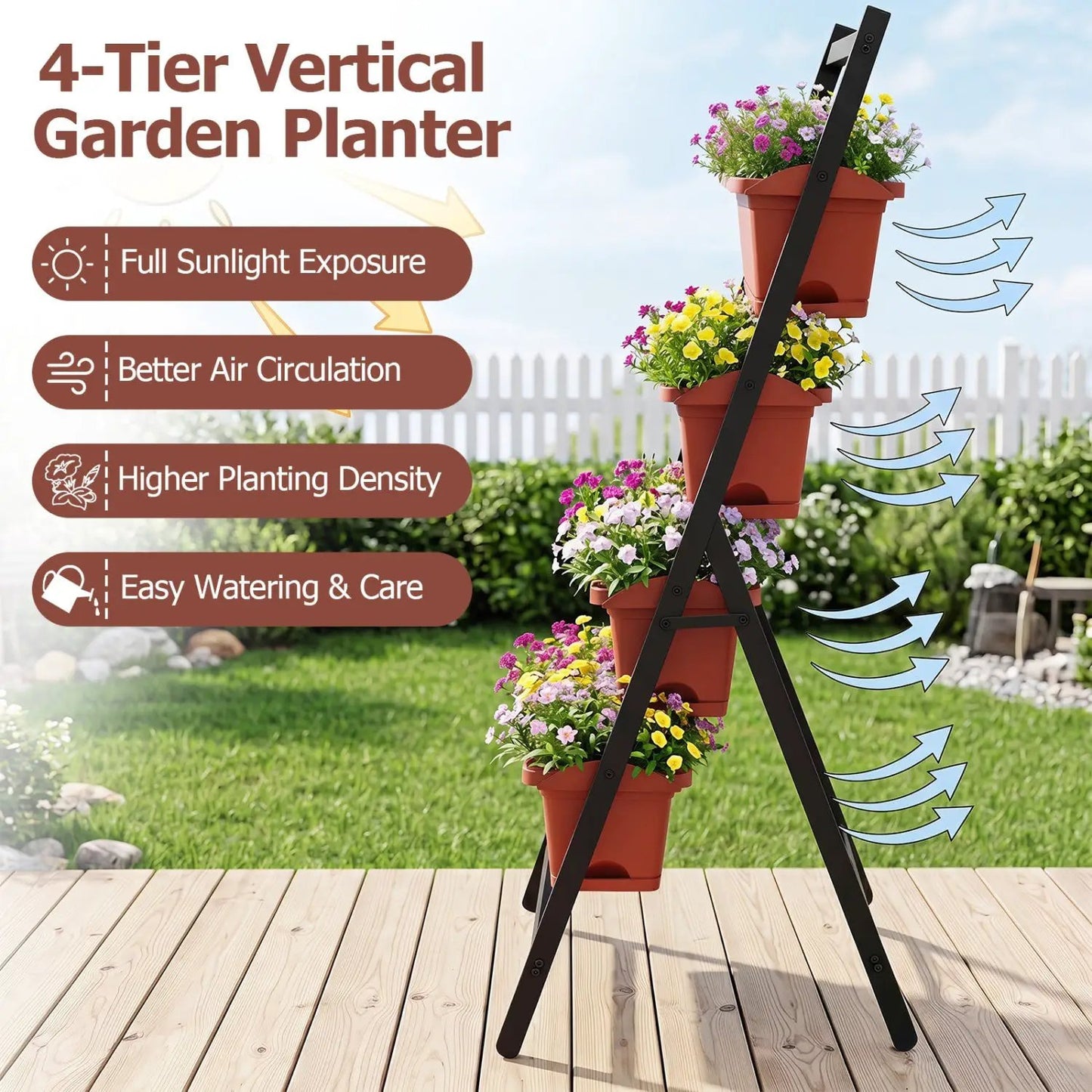 4-Tier Vertical Raised Garden Bed Drainage Holes