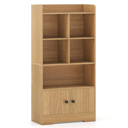 4 Tiers Bookshelf with 4 Cubes Display Shelf and 2 Doors