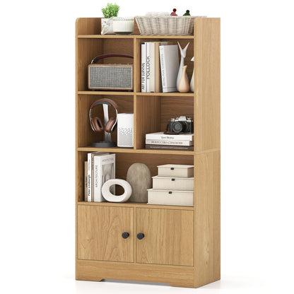 4 Tiers Bookshelf with 4 Cubes Display Shelf and 2 Doors