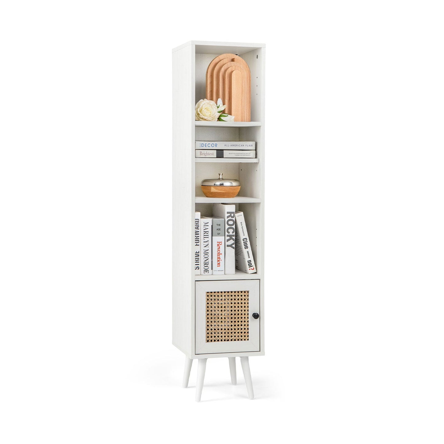 4 Tiers Rattan Storage Cabinet with Slim Design-Natural