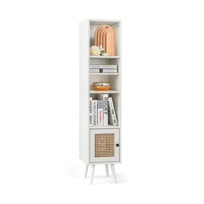 4 Tiers Rattan Storage Cabinet with Slim Design-Natural