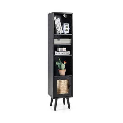 4 Tiers Rattan Storage Cabinet with Slim Design-Natural