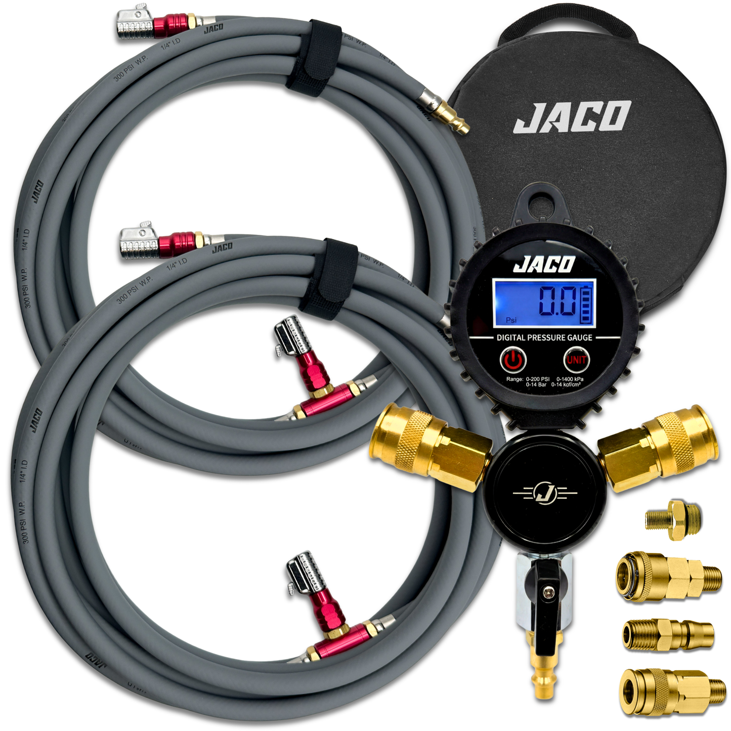 4-Tire inflation/deflation system by JACO with Lightning air chucks and digital gauge on Tampa Home & Garden Store