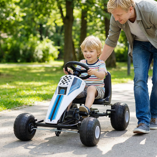 4-Wheel Ride On Toy Pedal Go Kart for Kids with Steering Wheel and Safe Handbrake - Tampa Home & Garden Store