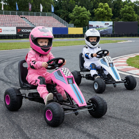 4-Wheel Ride On Toy Pedal Go Kart for Kids with Steering Wheel and Safe Handbrake - Tampa Home & Garden Store