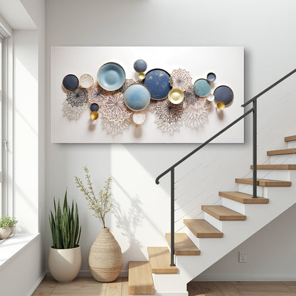 Lotus Leaf Abstract Wall Art III canvas Tailored Canvases with blue and gold circles on Tampa Home & Garden Store