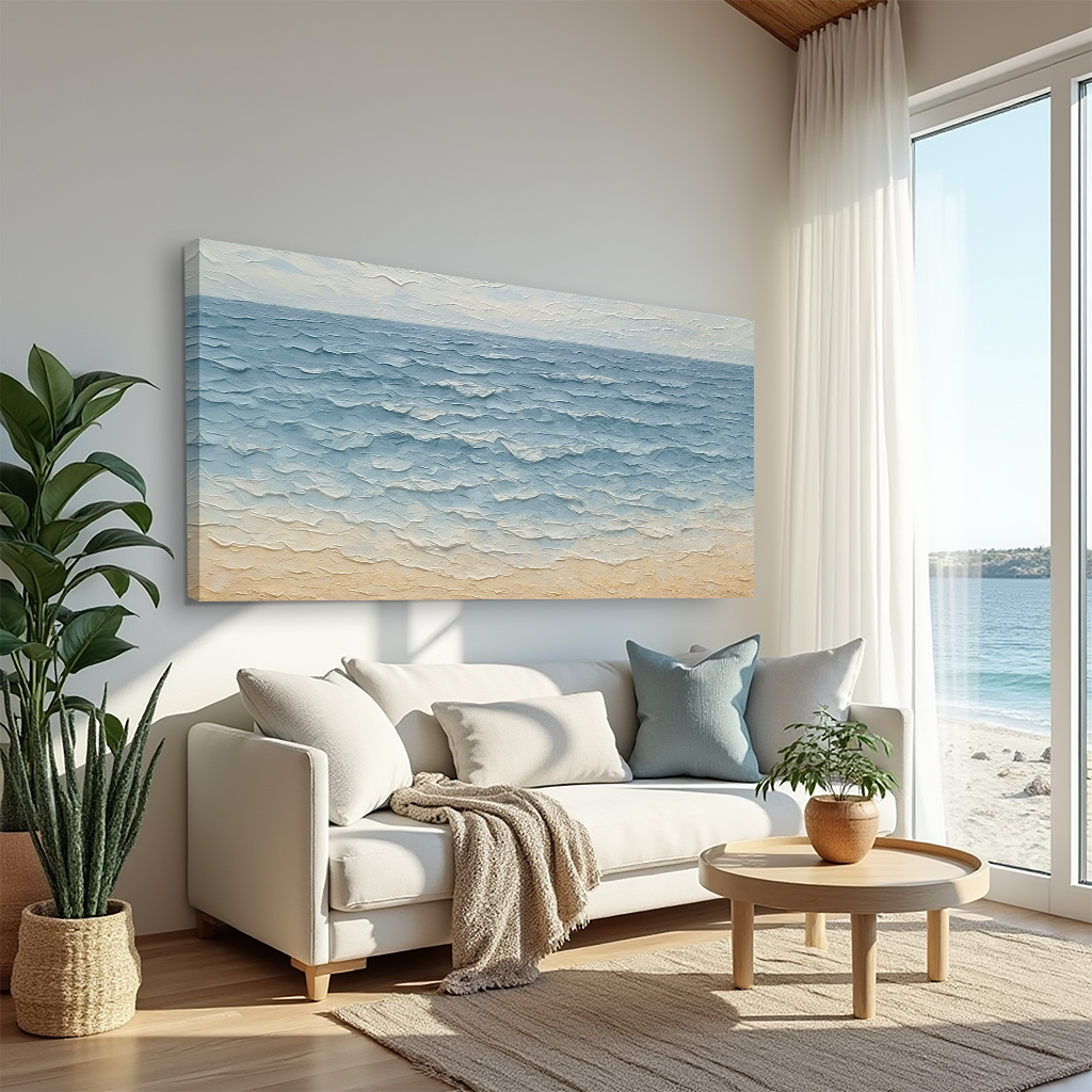 Serene Ocean Wave Coastal Wall Art VI canvas by Tailored Canvases in blue beige tones on Tampa Home & Garden Store