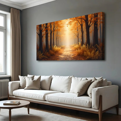 Abstract Forest Landscape Canvas by Tailored Canvases, warm autumn orange forest scene on Tampa Home & Garden Store