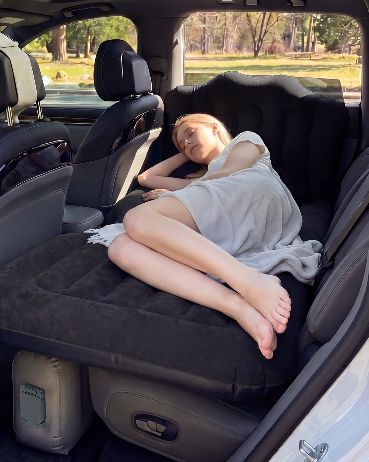 Umbrauto back seat air mattress in black thick flocking with built-in pump for rear-seat camping on Tampa Home & Garden Store