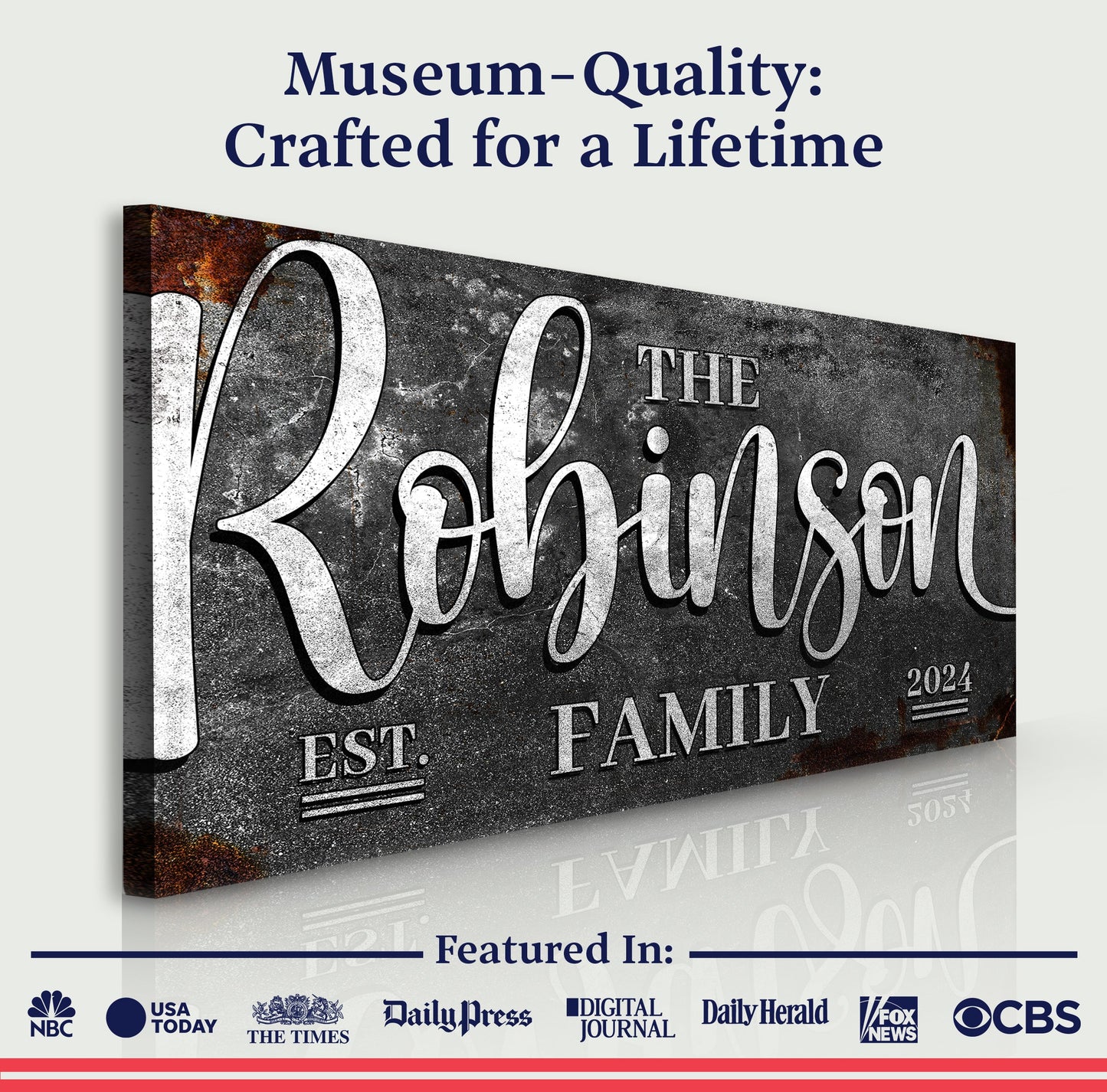 Personalized Family Sign Crafting Canvas by Tailored Canvases with bold lettering on Tampa Home & Garden Store