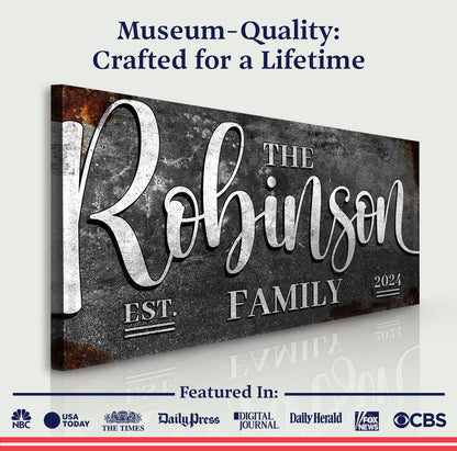 Personalized Family Sign Crafting Canvas by Tailored Canvases with bold lettering on Tampa Home & Garden Store