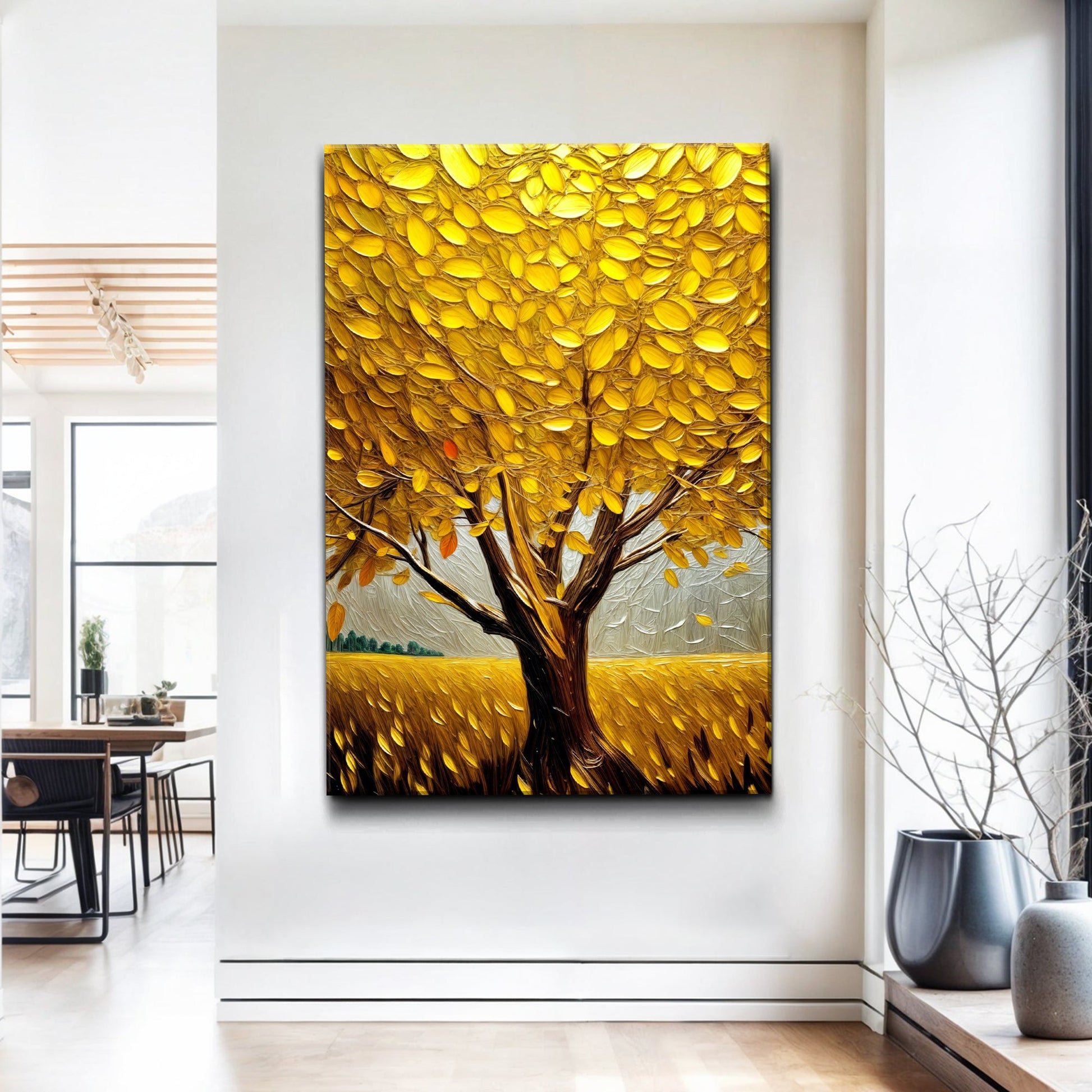 Golden Tree Breeze Wall Art canvas by Tailored Canvases with a vibrant golden tree on Tampa Home & Garden Store