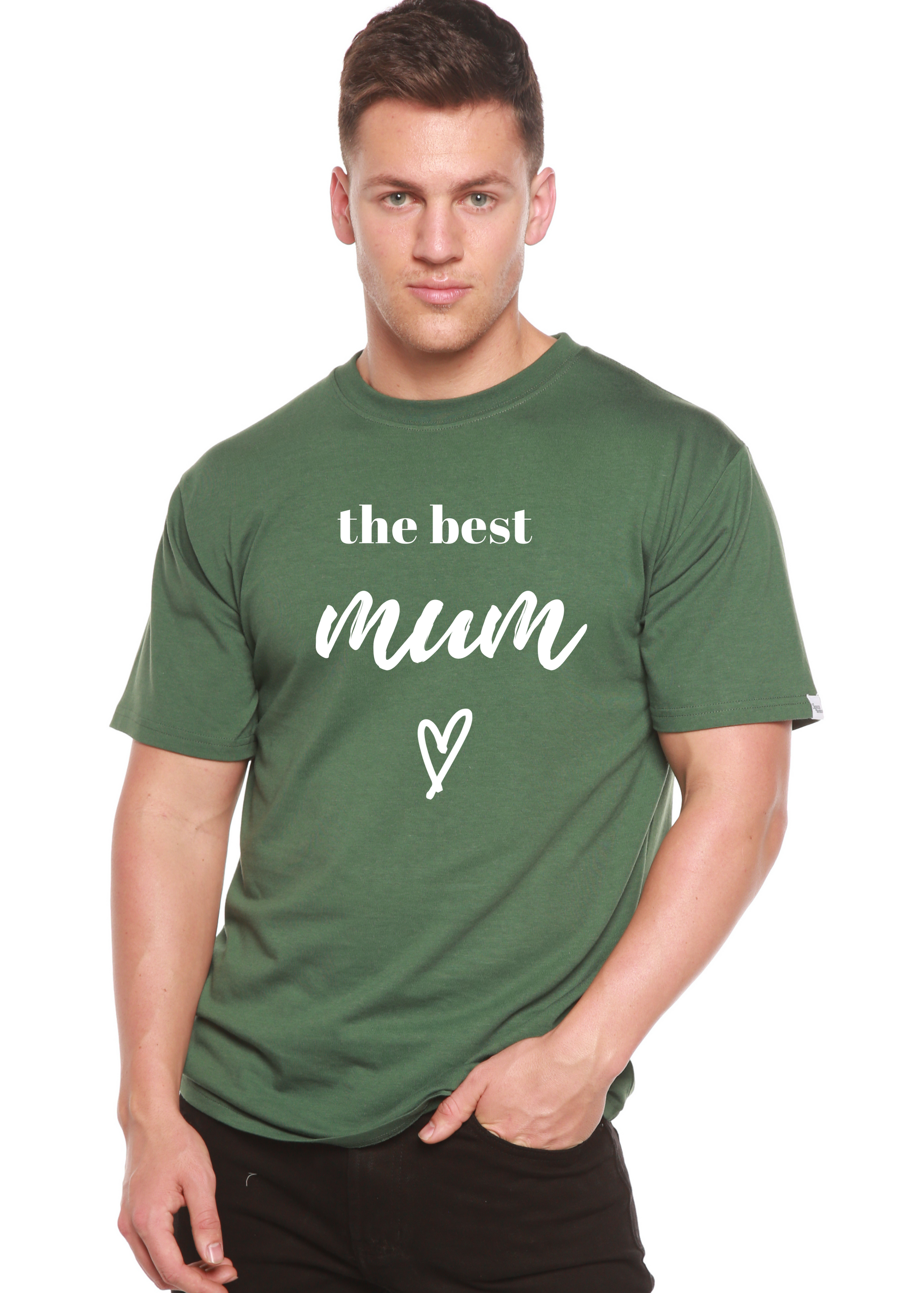 The Best Mum unisex bamboo viscose organic cotton short sleeve tee green with white graphic on Tampa Home & Garden Store