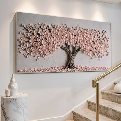 Blush Blossom Wall Art canvas with pink blossoms on textured canvas Tailored Canvases on Tampa Home & Garden Store