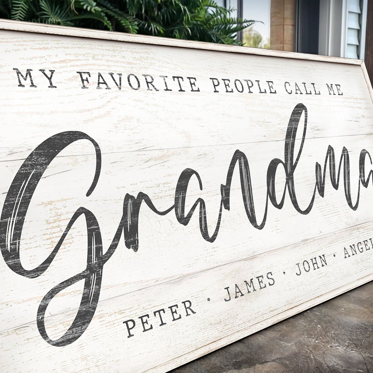 My Favorite People Call Me Grandma Sign II canvas plaque with distressed white surface and bold black Grandma lettering on Tampa Home & Garden Store