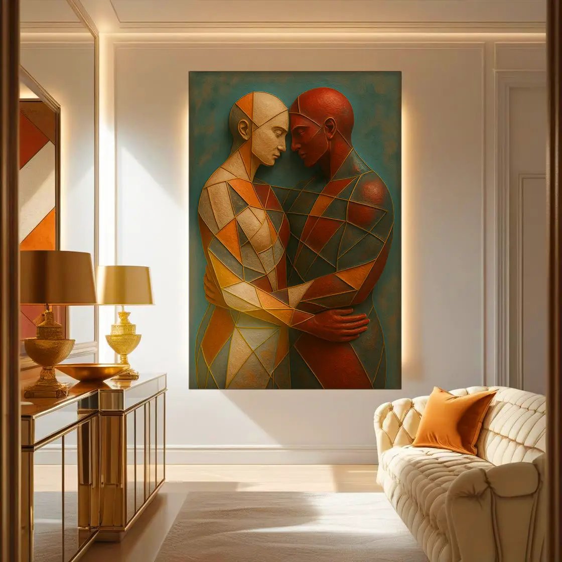 Canvas Embrace of Geometry Abstract Wall Art III Tailored Canvases, teal geometric figures on Tampa Home & Garden Store