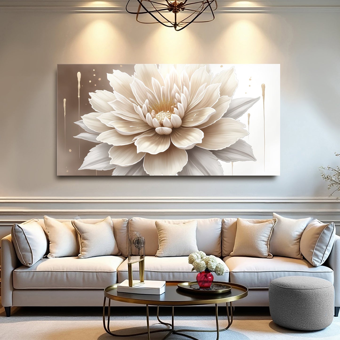 Single beige flower abstract wall art canvas by Tailored Canvases on Tampa Home & Garden Store
