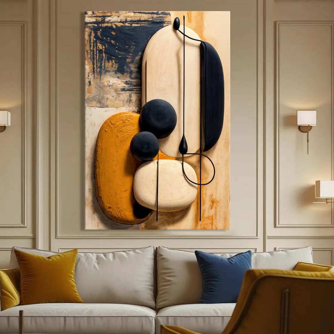 Orange Abstract Harmony Wall Art canvas with bold orange, black, and cream abstract shapes on Tampa Home & Garden Store