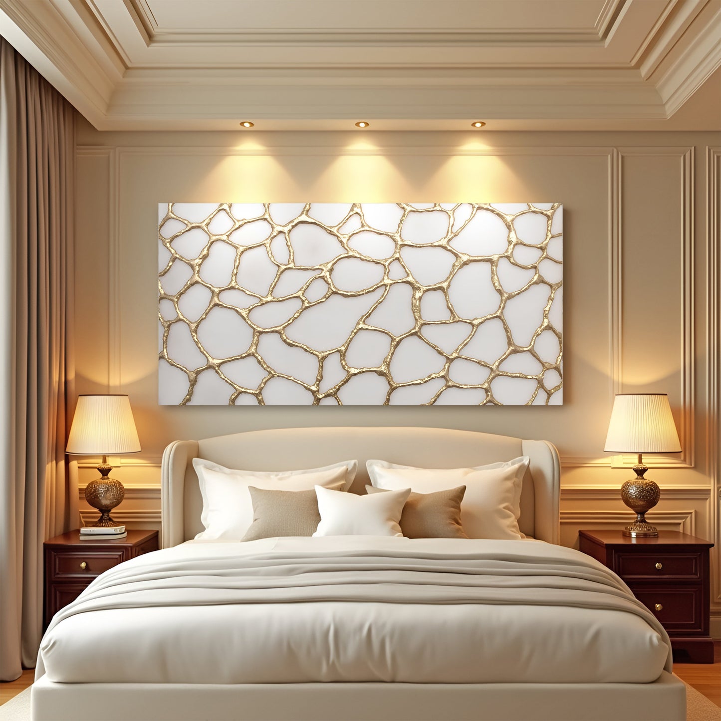 Golden Neurons Canvas wall art with gold network pattern on white canvas for craft decor on Tampa Home & Garden Store