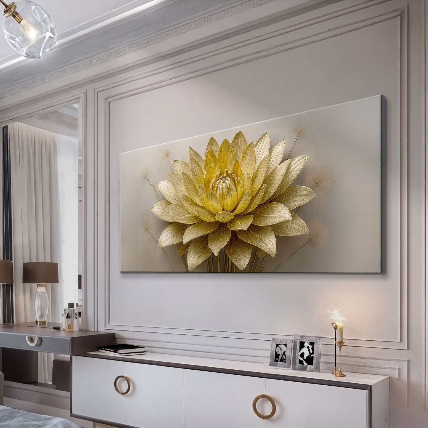 Golden Lotus minimalist abstract wall art III canvas with gold lotus on neutral backdrop on Tampa Home & Garden Store