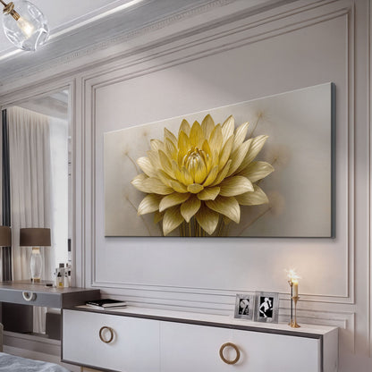 Golden Lotus minimalist abstract wall art III canvas with gold lotus on neutral backdrop on Tampa Home & Garden Store