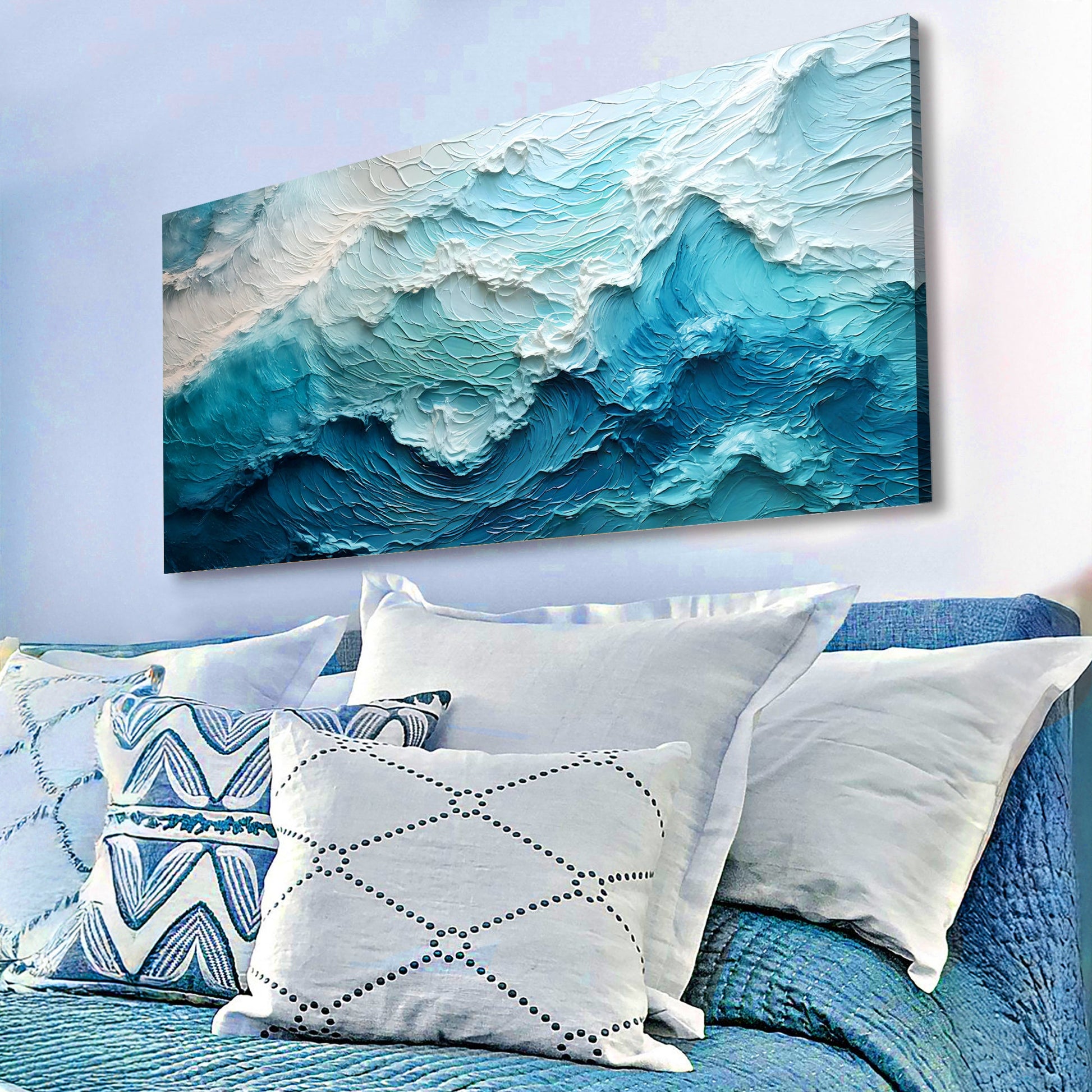 Blue Ocean Coastal Wall Art II canvas by Tailored Canvases, textured blue waves on Tampa Home & Garden Store