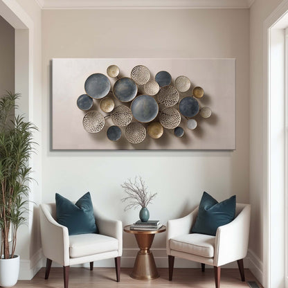 Lotus Leaf Abstract Wall Art IV canvas by Tailored Canvases with blue and gold discs on Tampa Home & Garden Store