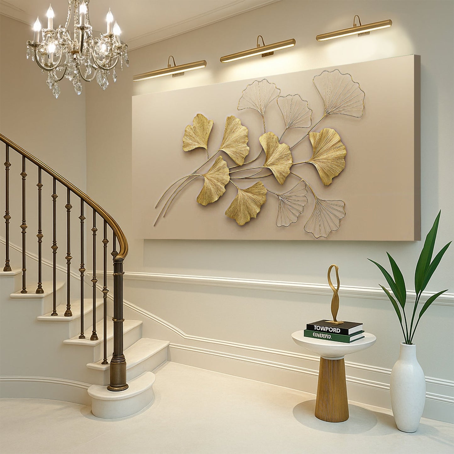 Golden botanical wall art canvas with metallic gold ginkgo leaves Tailored Canvases on Tampa Home & Garden Store