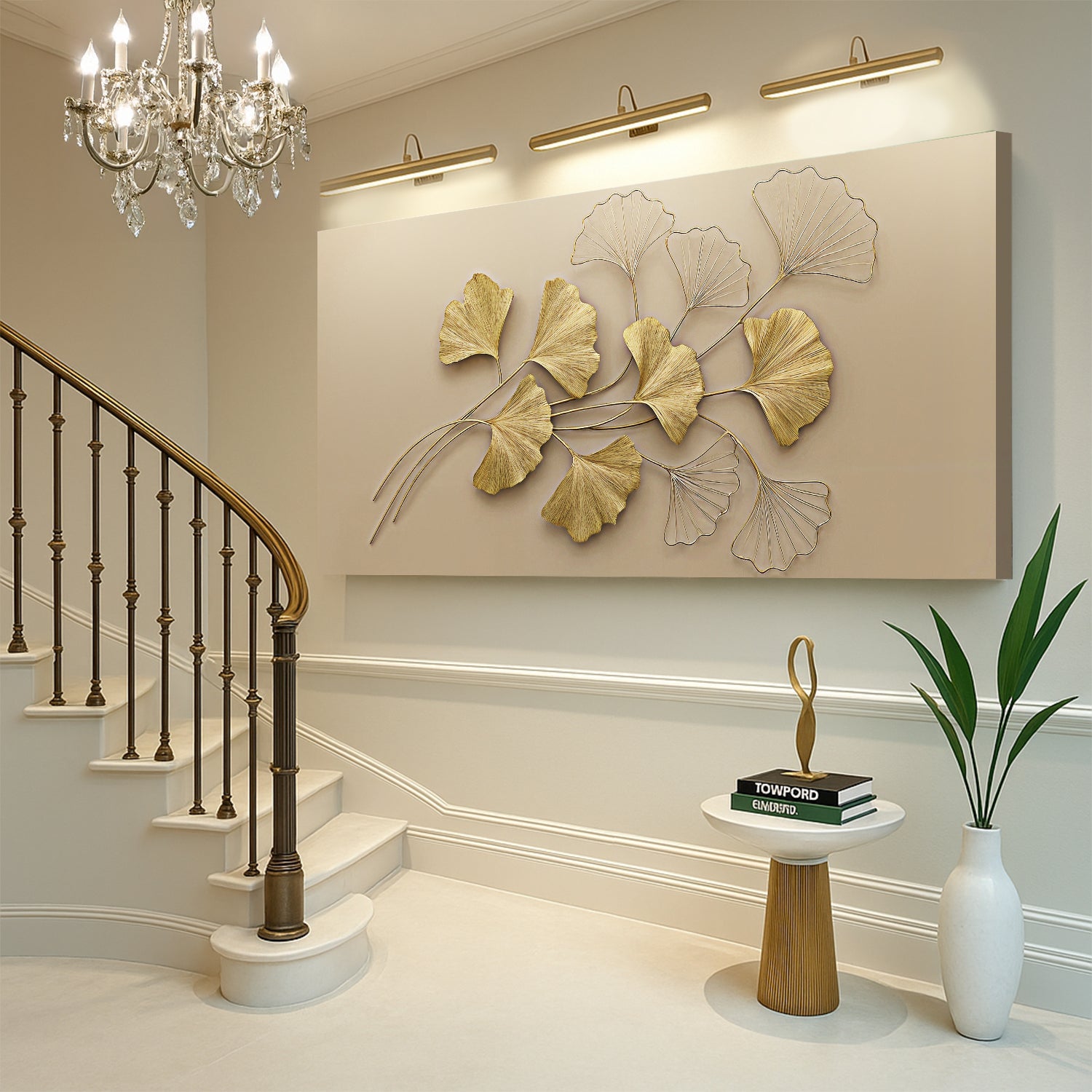 Golden botanical wall art canvas with metallic gold ginkgo leaves Tailored Canvases on Tampa Home & Garden Store