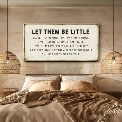 Let Them Be Little Playroom Sign canvas plaque with distressed white frame on Tampa Home & Garden Store