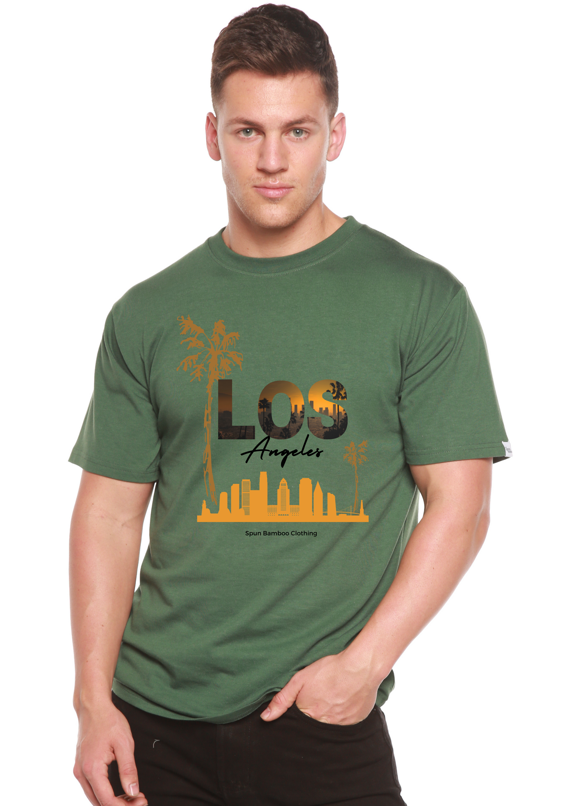 Los Angeles unisex bamboo viscose/organic cotton graphic T-shirt, green, Spun Bamboo on Tampa Home & Garden Store