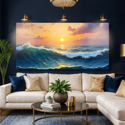 Waterscape Abstract Wall Art XII canvas by Tailored Canvases sunset ocean waves in blue on Tampa Home & Garden Store