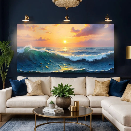 Waterscape Abstract Wall Art XII canvas by Tailored Canvases sunset ocean waves in blue on Tampa Home & Garden Store