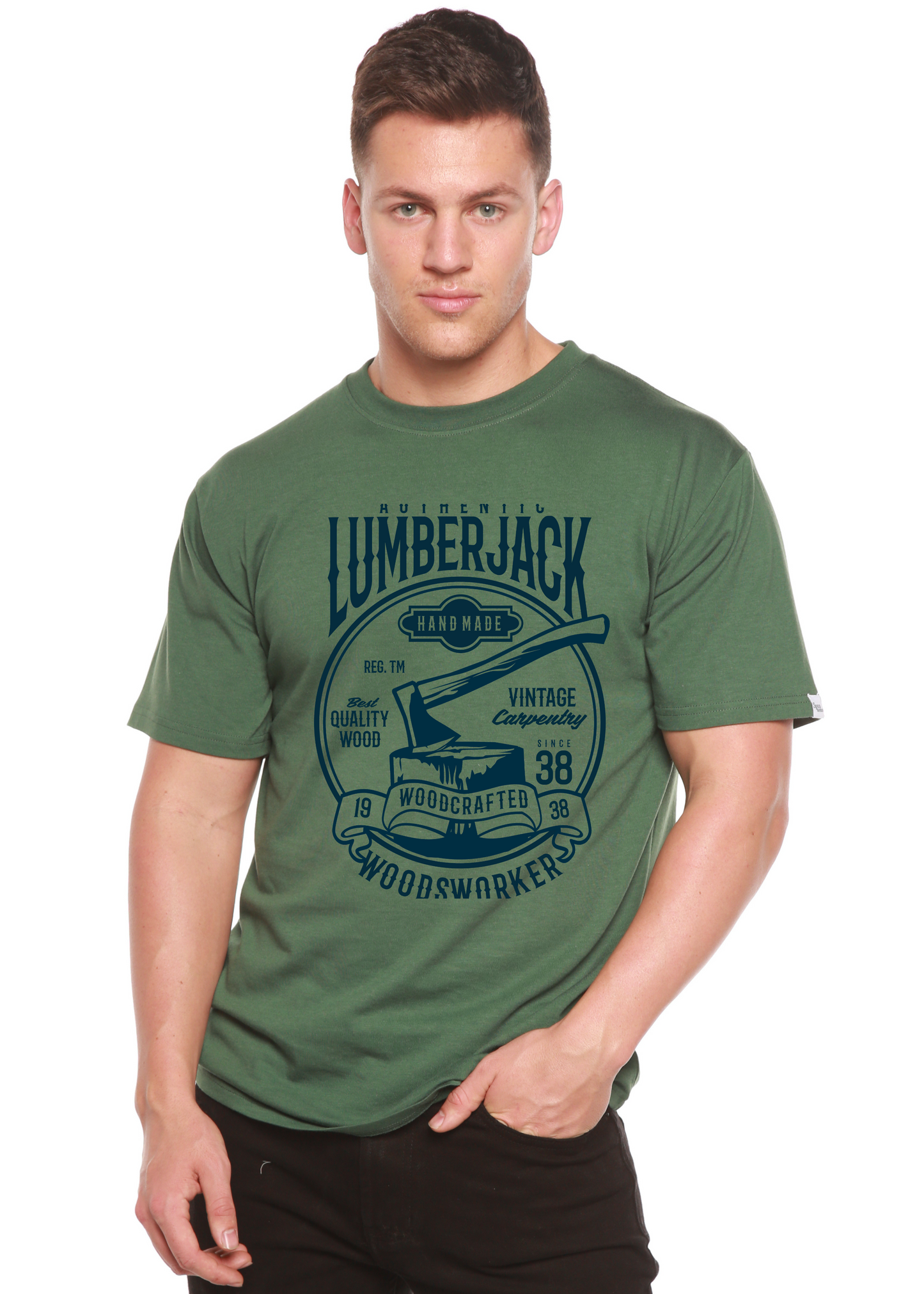 Authentic Lumberjack graphic tee green bamboo viscose/organic cotton short sleeve with logo on Tampa Home & Garden Store