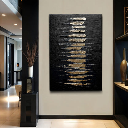 Black and gold abstract minimalist canvas wall art by Tailored Canvases on Tampa Home & Garden Store