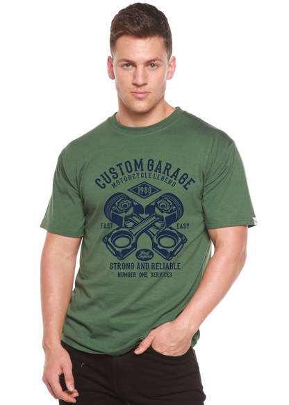 Custom Garage bamboo viscose/organic cotton graphic T-shirt in green with navy print Spun Bamboo on Tampa Home & Garden Store
